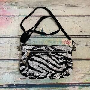 Victoria's Secret PINK Bag Womens Small Black White Zebra Sequin Crossbody